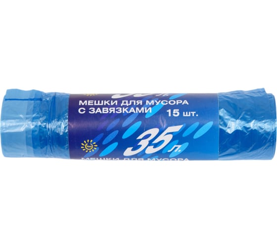 Изображение товара Мешки для мусора с завязками (15 шт; 35 л; 13 мкм; синие) РемоКолор 61-1-035