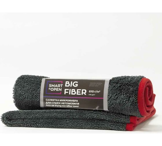 Изображение товара Тряпка-микрофибра-салфетка для сушки авто Smart Open Big Fiber серая, 50x60, 1шт 160301