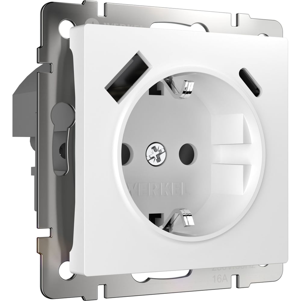 Розетка Werkel с заземлением, шторками и USB тип A+C W1171701 (белый) a067618