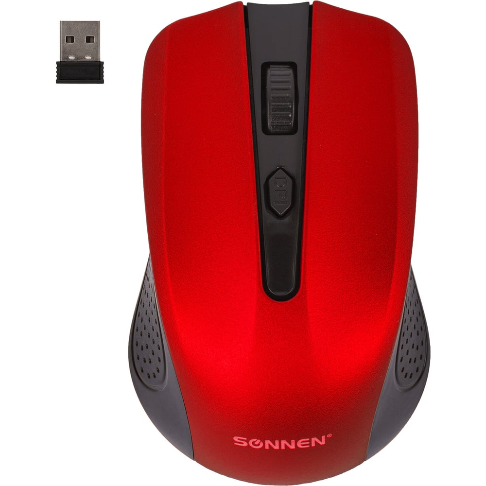 Изображение товара Мышь беспроводная SONNEN V99, USB, 800/1200/1600 dpi, 4 кнопки, оптическая, красная, 513529