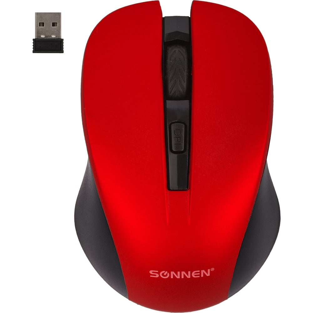Мышь беспроводная с бесшумным кликом SONNEN V18, USB, 800/1200/1600 dpi, 4 кнопки, красная, 513516