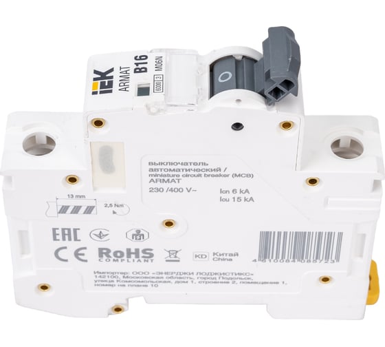 Изображение товара Автоматический выключатель IEK M06N 1P B 16А AR-M06N-1-B016