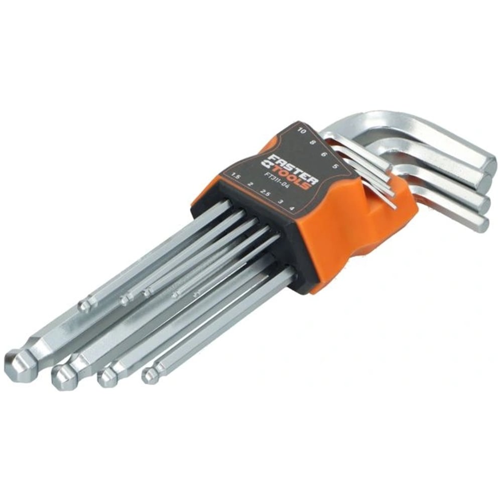 Ключи шестигранные длинные FASTER TOOLS с шаровидной головкой (9 штук) 1,5 - 10 мм FT311-04