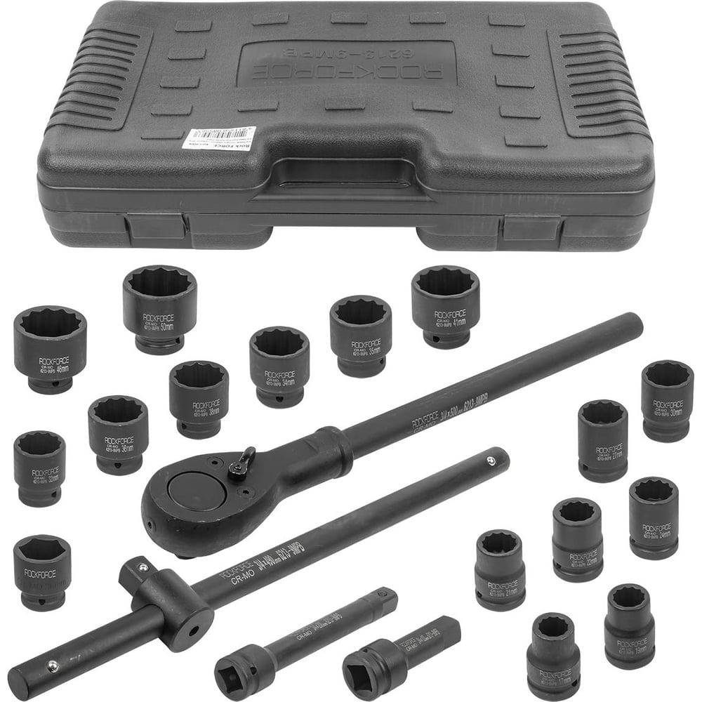 Набор головок ударных Rockforce глубоких, 21 предмет, 3/4" 12-гранных RF-6213-9MPB