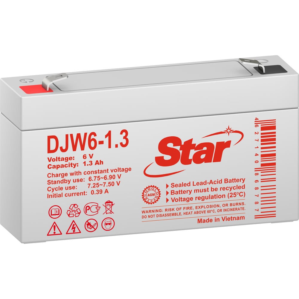 Аккумуляторная батарея STAR DJW6-1.3 6В 1,3Ач УТ-00003181