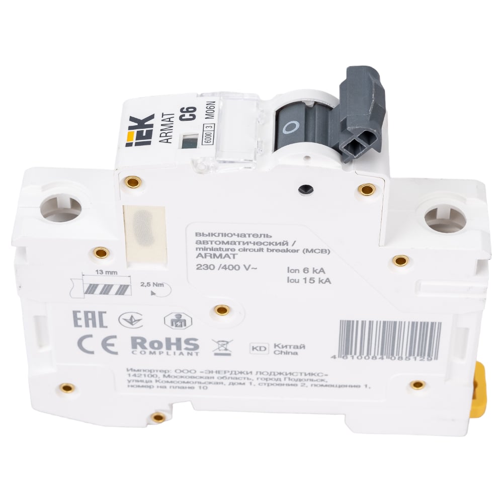 Изображение товара Автоматический выключатель IEK M06N 1P C 6А для защиты электросетей