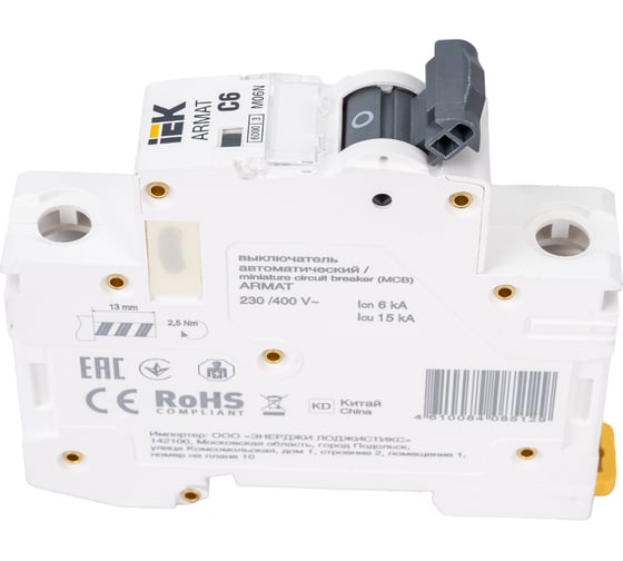 Изображение товара Автоматический выключатель IEK M06N 1P C 6А AR-M06N-1-C006