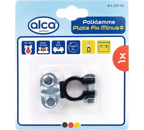 Изображение товара Клемма Alca для АКБ под планку  свинец черная в блистере 509120