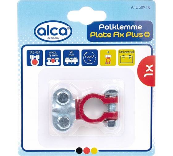 Изображение товара Клемма Alca для АКБ + под планку свинец красная в блистере 509110