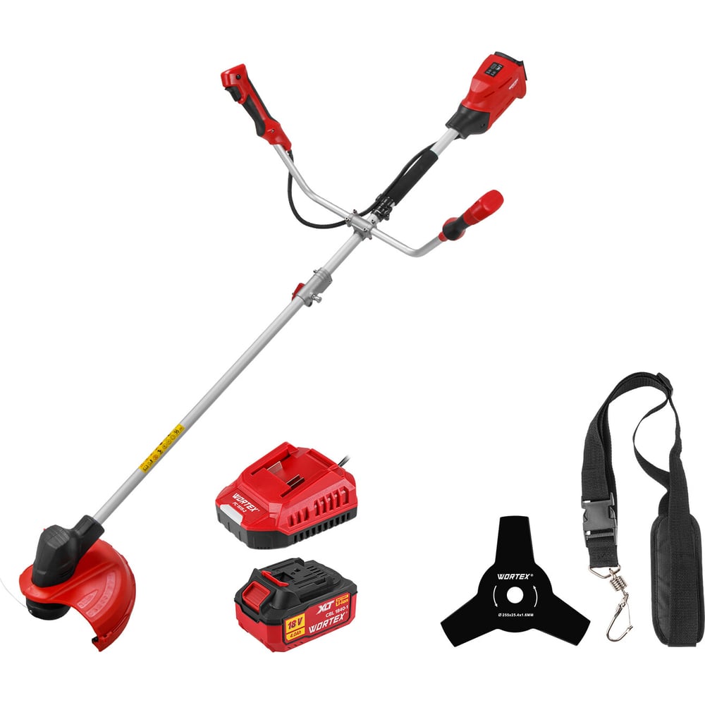 Триммер аккумуляторный WORTEX TB 2418 AT, XLT SET, бесщеточный, 18 В, ширина скашивания 340/255 мм, леска/нож 2333191 ЦИ-6822922872