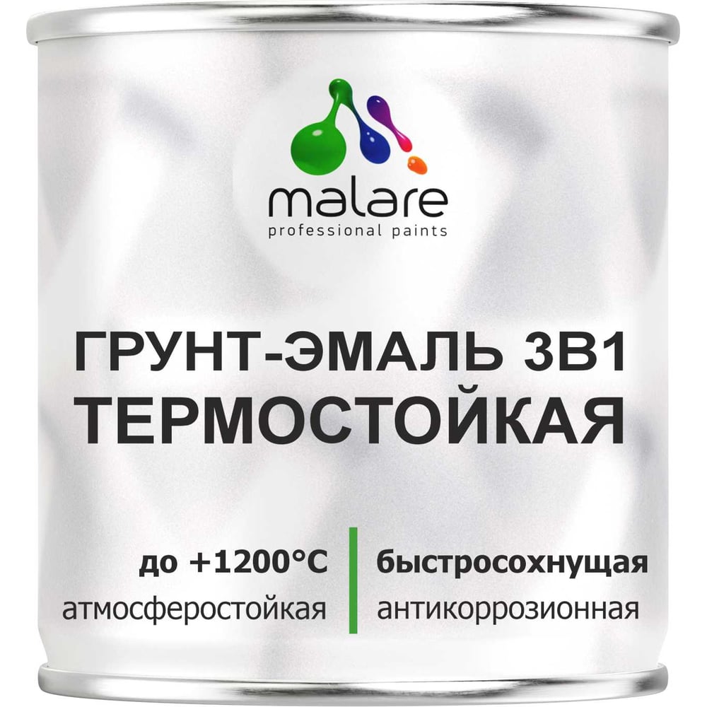 Изображение товара Грунт-эмаль 3в1 термостойкая до +1200 градусов, антикоррозионная, для печей, мангалов, радиаторов, дымоходов, матовая, черный 0,8 кг MALARE ГЭТРМЧЕРМ0080 Изображение товара Грунт-эмаль 3в1 термостойкая до +1200 градусов, антикоррозионная, для печей, мангалов, радиаторов, дымоходов, матовая, черный 0,8 кг MALARE ГЭТРМЧЕРМ0080