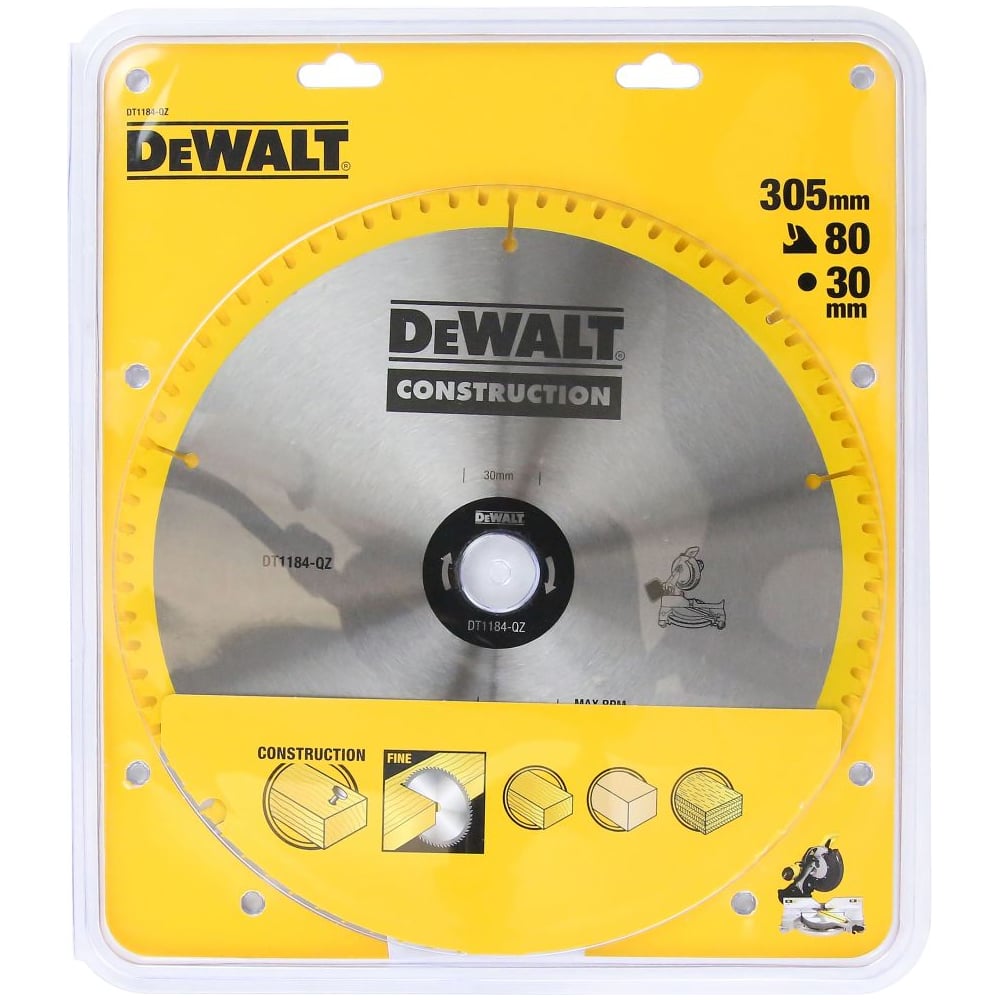 Изображение товара Пильный диск по дереву Dewalt DT1184, 305х30 мм DT1184-QZ Изображение товара Пильный диск по дереву Dewalt DT1184, 305х30 мм DT1184-QZ