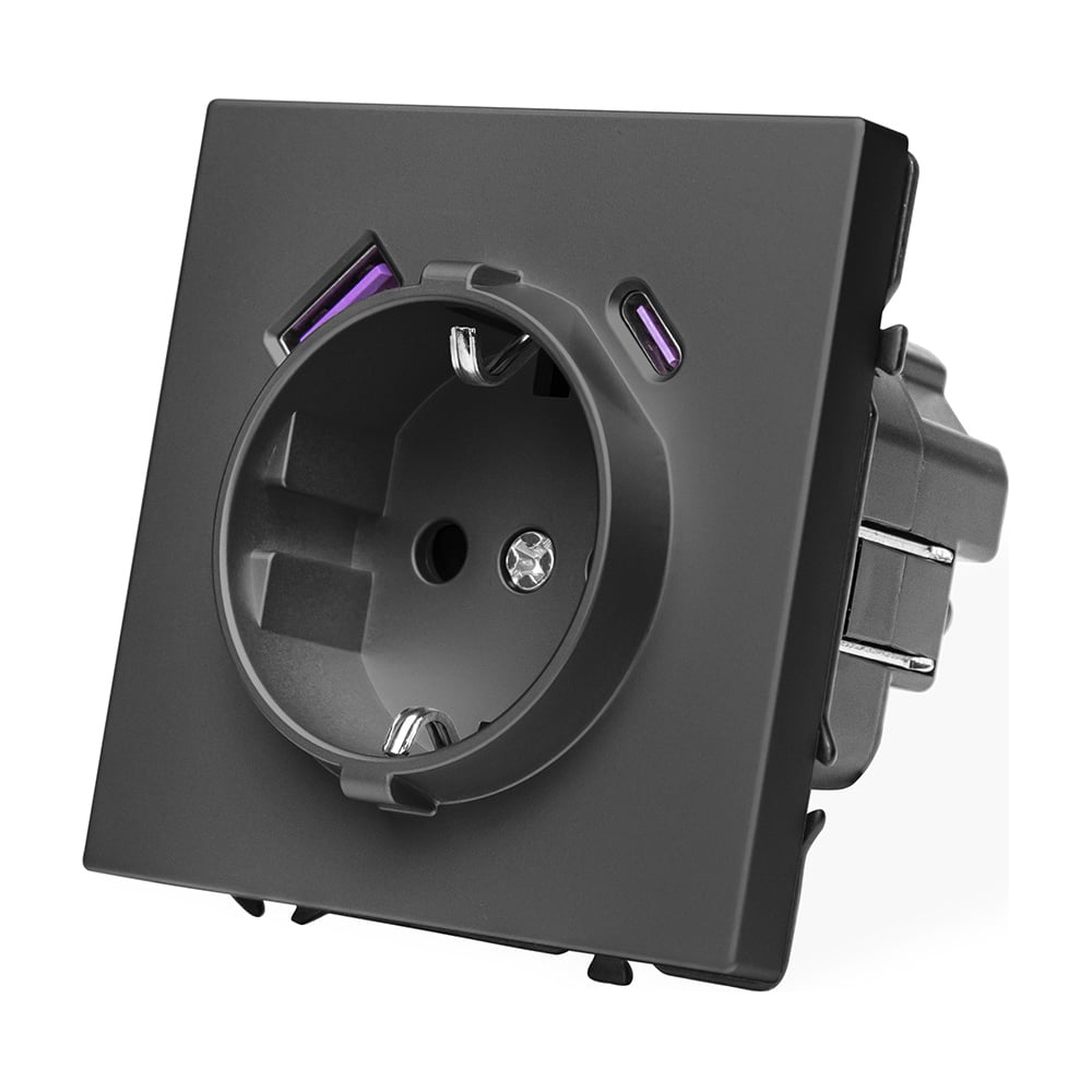Розетка Vell серая, USB-A, USB-C электрическая, модуль, Grand {V702211} 1398383