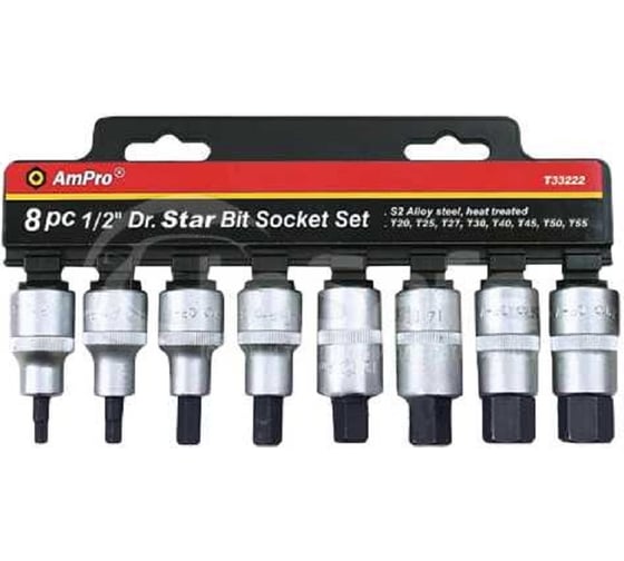 Изображение товара Набор головок с вставкой TORX 8 шт, 1/2 AmPro T33222