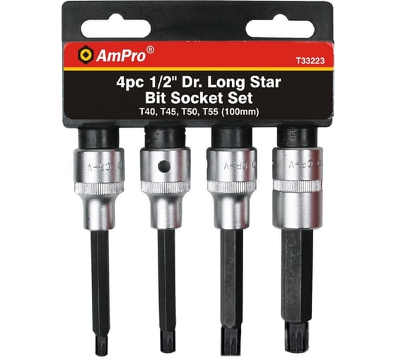 Изображение товара Набор головок с вставкой TORX, удлиненные 1/2", 4 предмета AmPro T33223