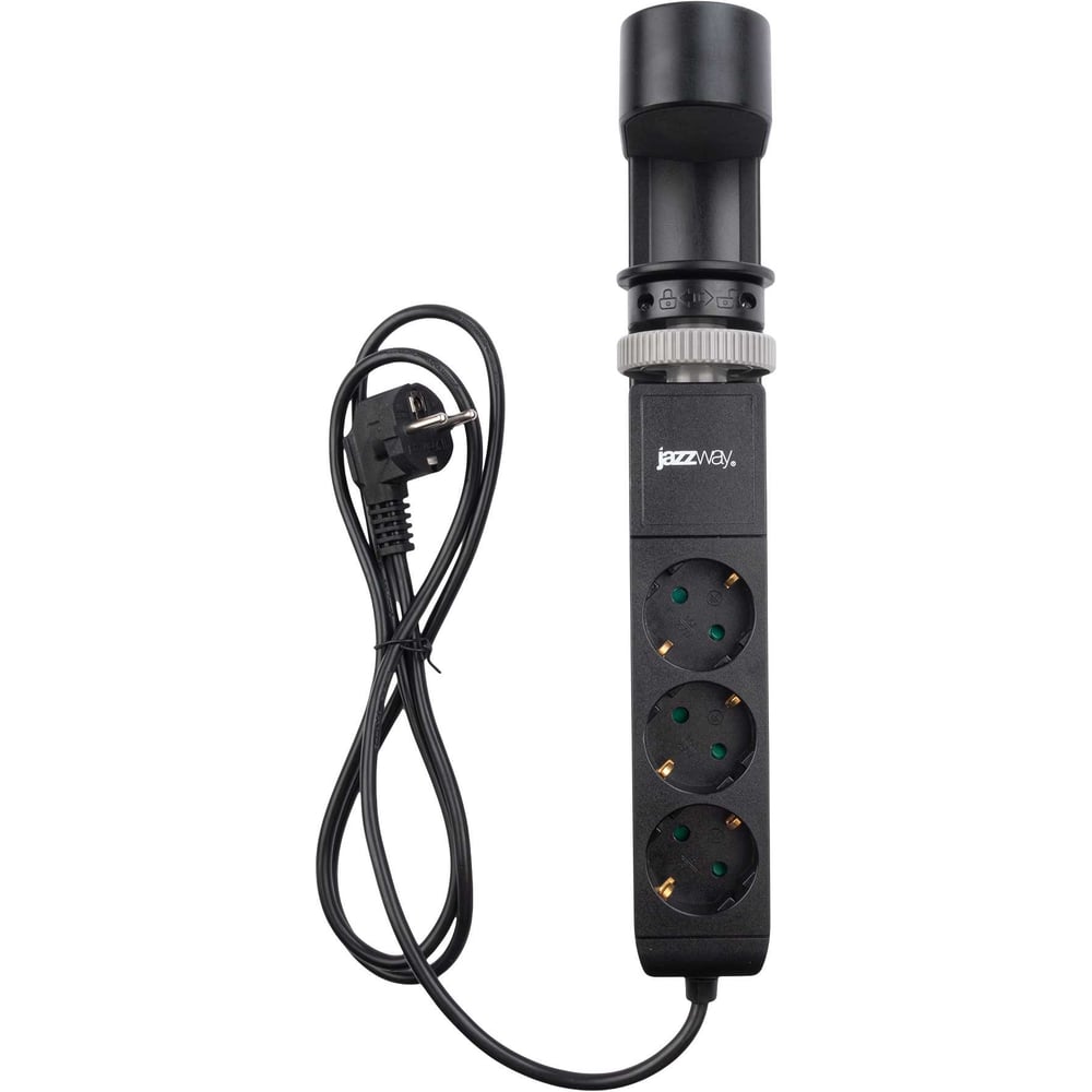 Удлинитель электрический Jazzway EX-03GS-150-bk (3 x 1,5м) 3 розетки, заземление, шторки, выключатель с подсветкой IP20 черный 5075740 5075450
