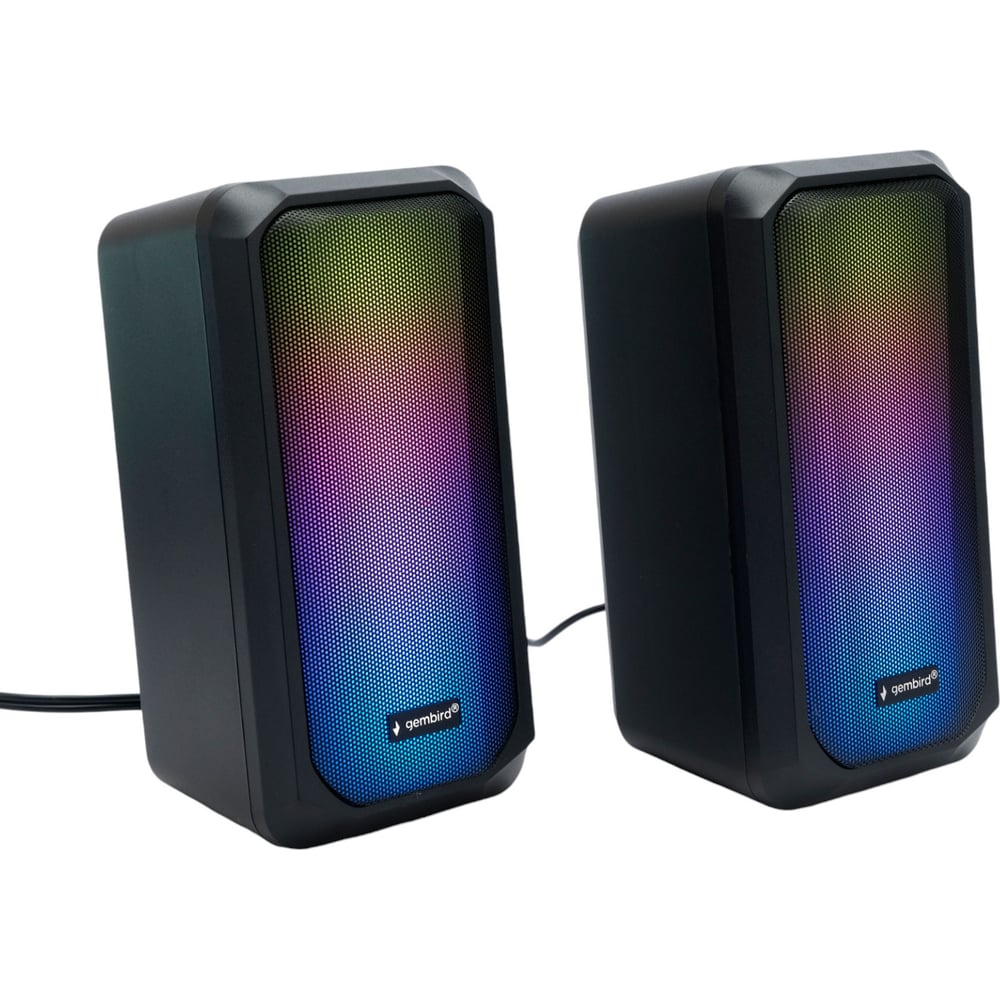 Акустическая система Gembird 2.0, 10Вт, пластик, рег.громкости, RGB подсветка, черный, SPK-300