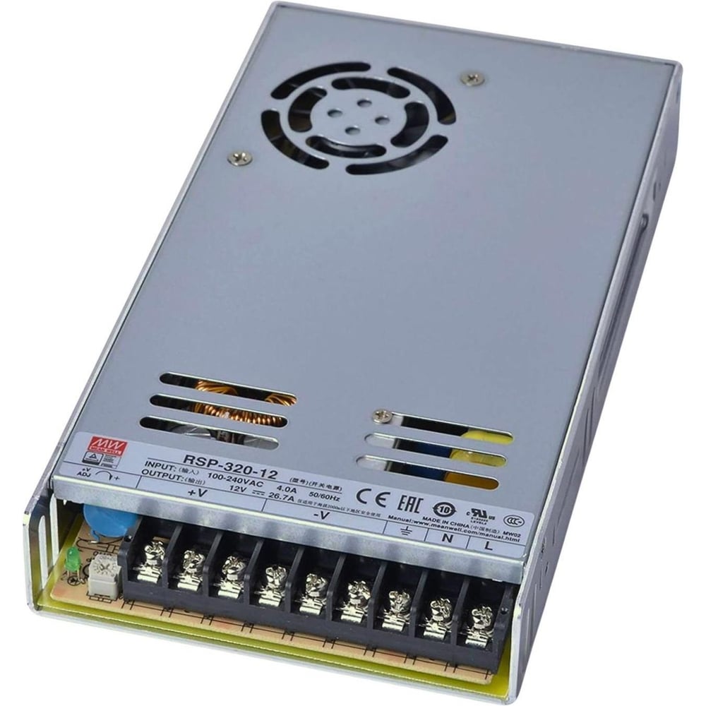 Изображение товара Промышленный блок питания MEAN WELL RSP-320-12 320Вт, 12В, 26.7А, коррекция коэффициента мощности, удаленное управление, расширенный диапазон входного напряжения 1083669