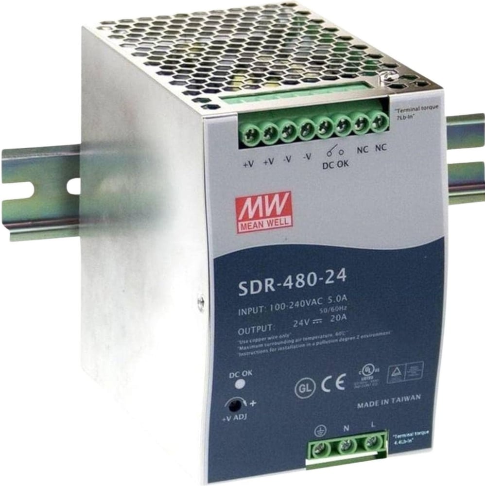 Изображение товара Блок питания на DIN-рейку импульсный MEAN WELL SDR-480-24 480 Вт 24 В 20 А со стабилизацией по напряжению для промышленного оборудования и автоматизации производства 343661 Изображение товара Блок питания на DIN-рейку импульсный MEAN WELL SDR-480-24 480 Вт 24 В 20 А со стабилизацией по напряжению для промышленного оборудования и автоматизации производства 343661