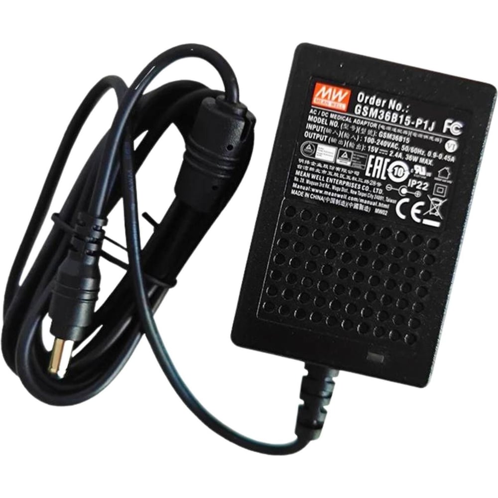 Адаптер питания настольный MEAN WELL 15В 2,4А GSM36B15-P1J 36Вт разъем DC, с усиленной защитой, для портативных медицинских устройств, LED-индикатор сети, длина кабеля 1 1329762