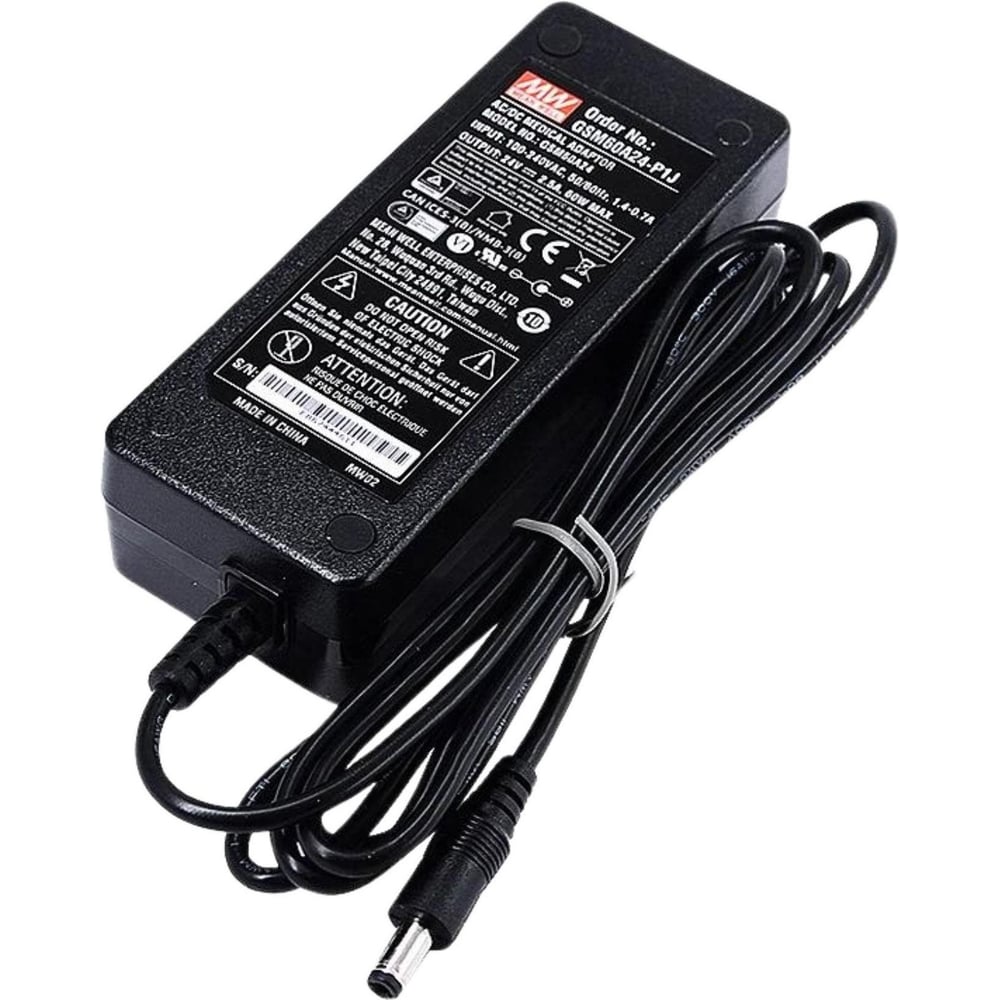 Адаптер питания настольный MEAN WELL 24В 2,5А GSM60A24-P1J 60Вт разъем DC с усиленной защитой, для портативных медицинских устройств, LED-индикатор сети, длина кабеля 1, 1202535