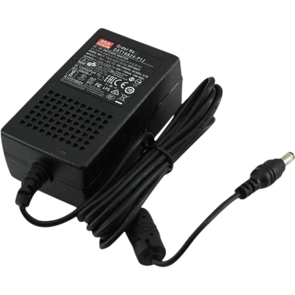 Адаптер питания универсальный настольный MEAN WELL 24В 0,75А GST18A24-P1J 18Вт, длина кабеля 1,2 метр разъем DC, для бытовых, офисных, промышленных и других устройств, L 2264102