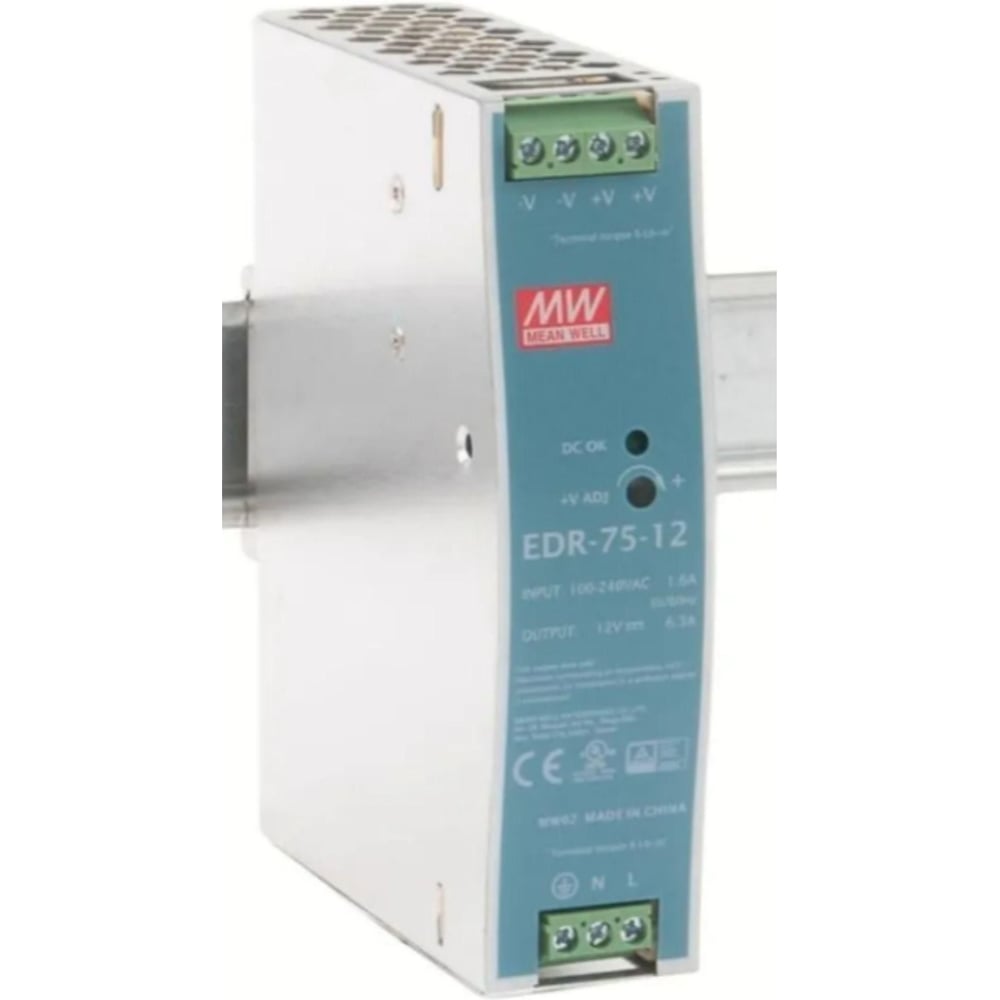 Блок питания на DIN-рейку MEAN WELL EDR-75-12 AC/DC 75 Вт 12 В 1369740