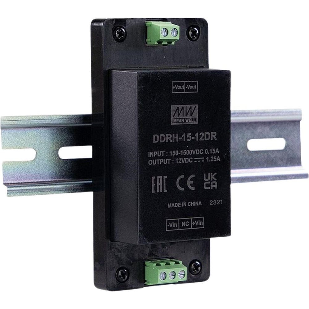 Блок питания DC/DC MEAN WELL DDRH-15-12DR на DIN-рейку мощностью, 15 Вт 12 В, высоковольный, ультраширокий диапазон входного напряжения 6204121