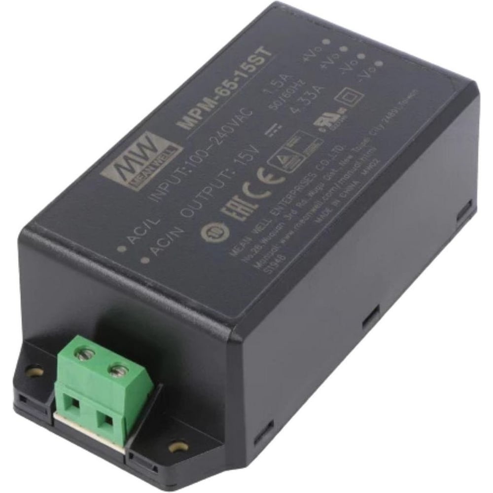 Блок питания в корпусе на шасси изолированный MEAN WELL MPM-65-15ST ЭМС по классу B, для медицинских устройств EN60601-1 (2xMOPP), AC/DC 65 Вт 15 В 3637794