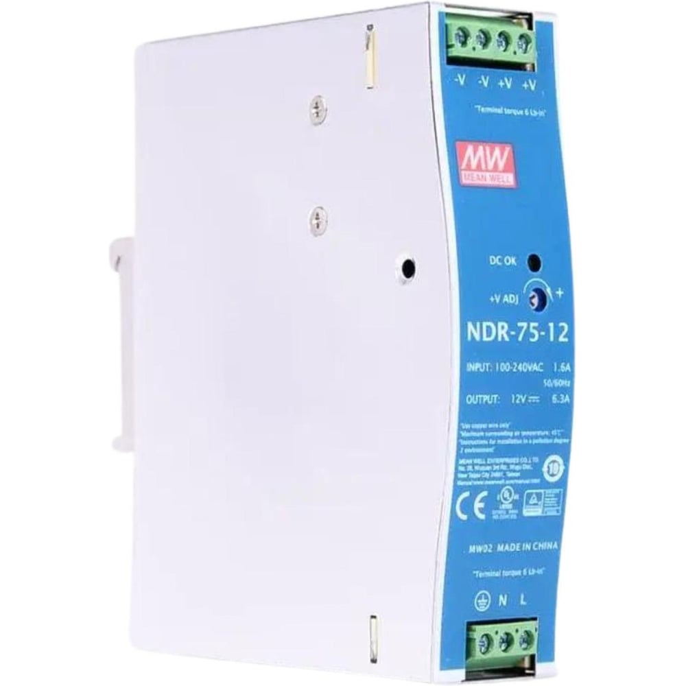 Блок питания на DIN-рейку MEAN WELL NDR-75-12 AC/DC 75.6 Вт 12 В 1369743