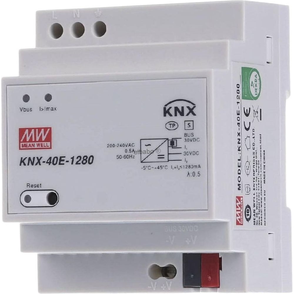 Блок питания на DIN-рейку MEAN WELL KNX-40E-1280 для шины KNX, интегрированный дроссель, для умного дома, AC/DC 38.4 Вт 30 В 3921807