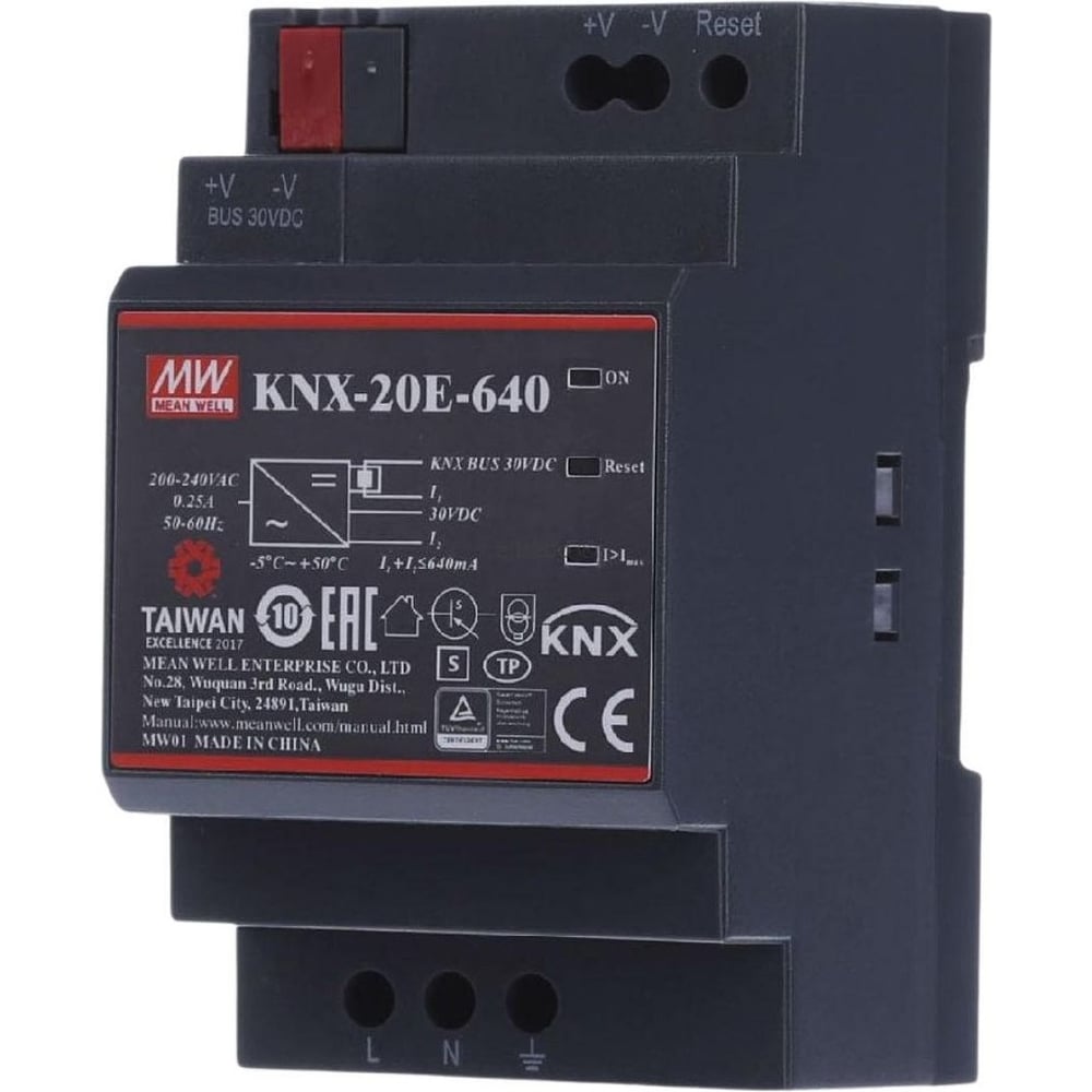 Блок питания на DIN-рейку MEAN WELL KNX-20E-640 для шины KNX, интегрированный дроссель, для умного дома, AC/DC 19.2 Вт 30 В 2182768