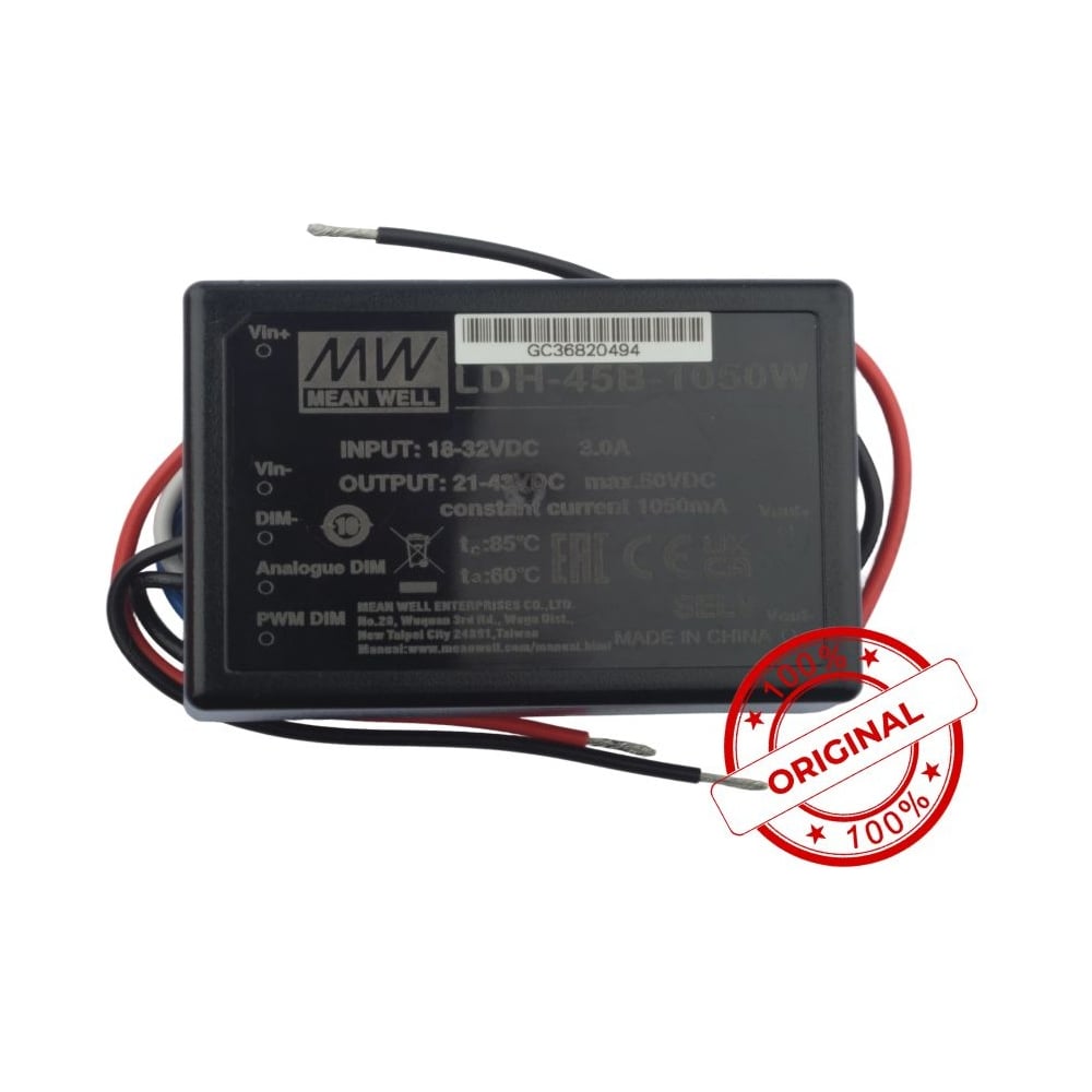 Повышающий DC/DC светодиодный драйвер MEAN WELL LDH-45B-1050W с проводами 45 Вт 21-43 В 1.05 А 1287729