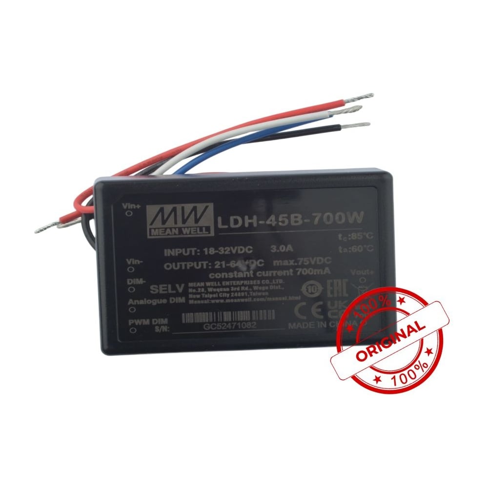 Повышающий DC/DC светодиодный драйвер MEAN WELL LDH-45B-700W с проводами 45 Вт 21-64 В 0.7 А 1287725