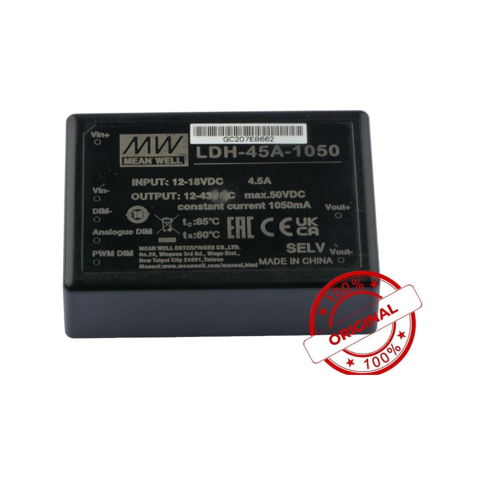 Повышающий DC/DC светодиодный драйвер MEAN WELL LDH-45A-1050 на печатную плату 45 Вт 12-43 В 1.05 А 1287727