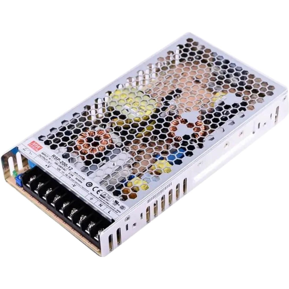 Блок питания AC/DC в кожухе MEAN WELL RSP-200-12 200.4 Вт, с выходным напряжением 12 В и током 16.7 А, универсальный вход, активный PFC, встроенный вентилятор 1137653