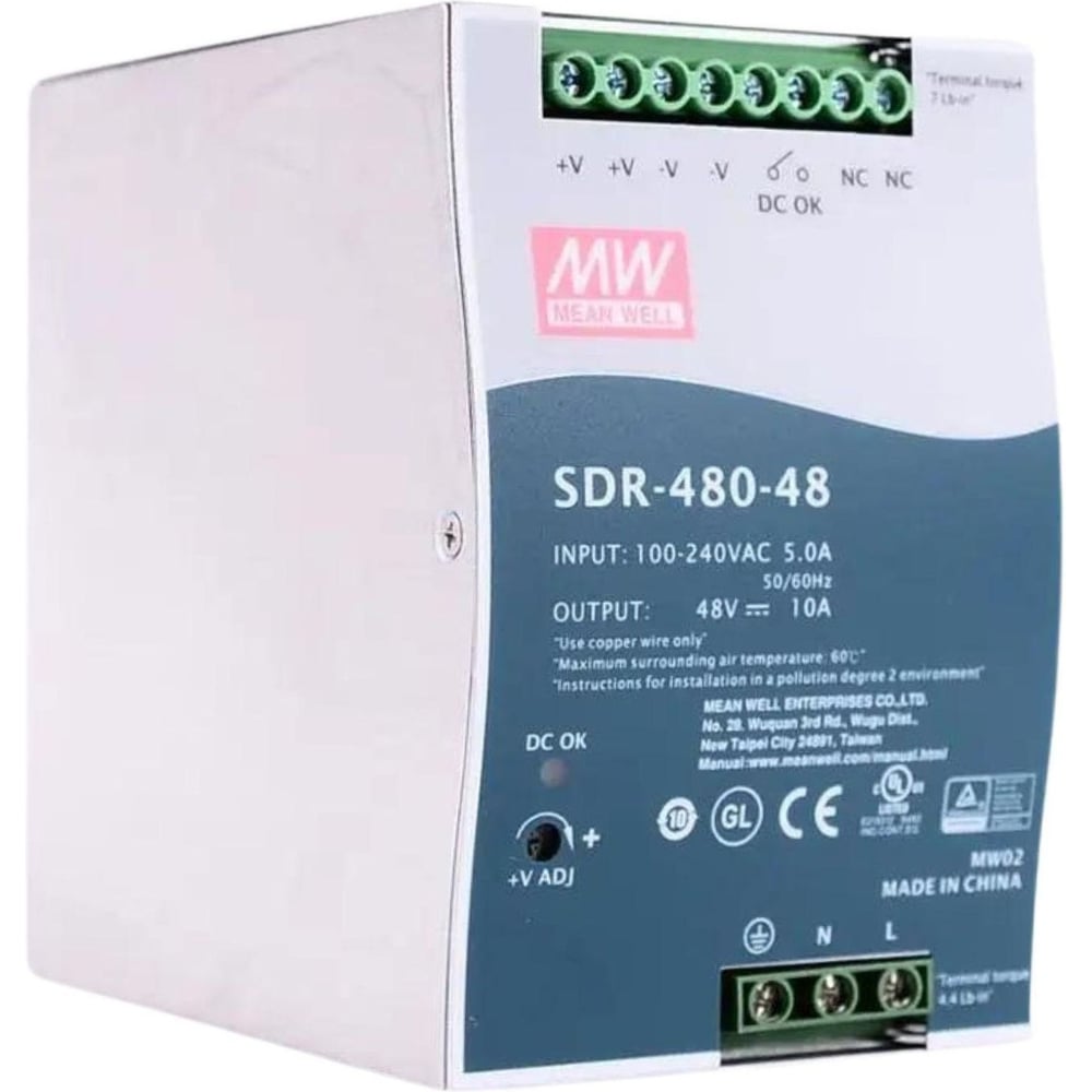 Блок питания на DIN-рейку MEAN WELL SDR-480-48 AC/DC 480 Вт 48 В 343666