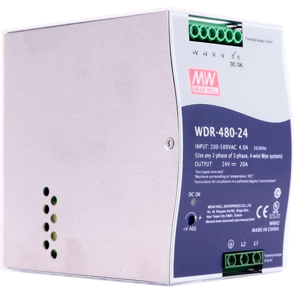 Блок питания на DIN-рейку MEAN WELL WDR-480-24 AC/DC 480 Вт 24 В 573955