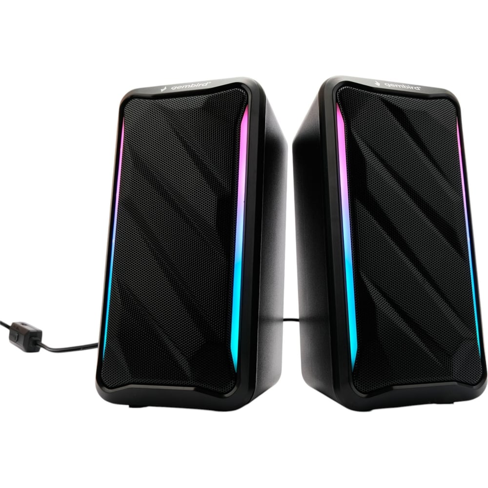 Акустическая система Gembird 2.0, 10Вт, пластик, рег.громкости, RGB подсветка, черный, SPK-305