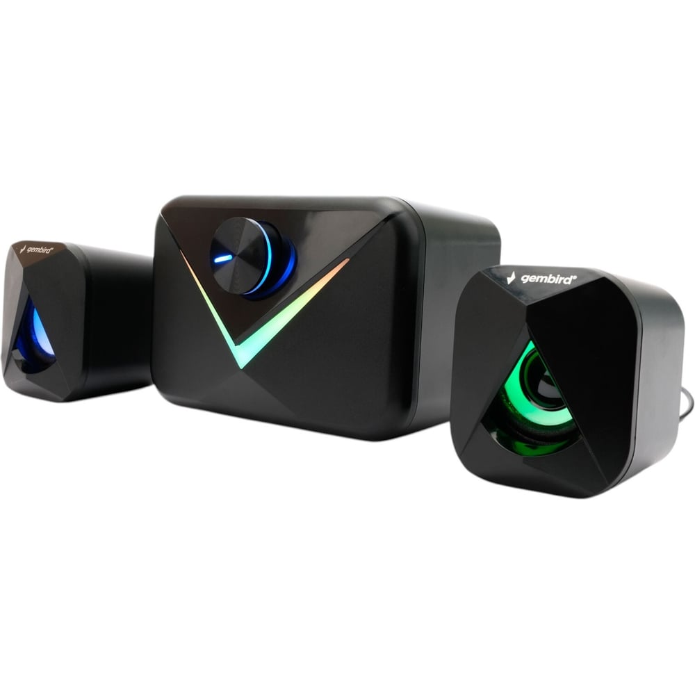 Акустическая система Gembird 2.1, 11Вт, пластик, рег.громкости, RGB подсветка, черный, SPK-21G
