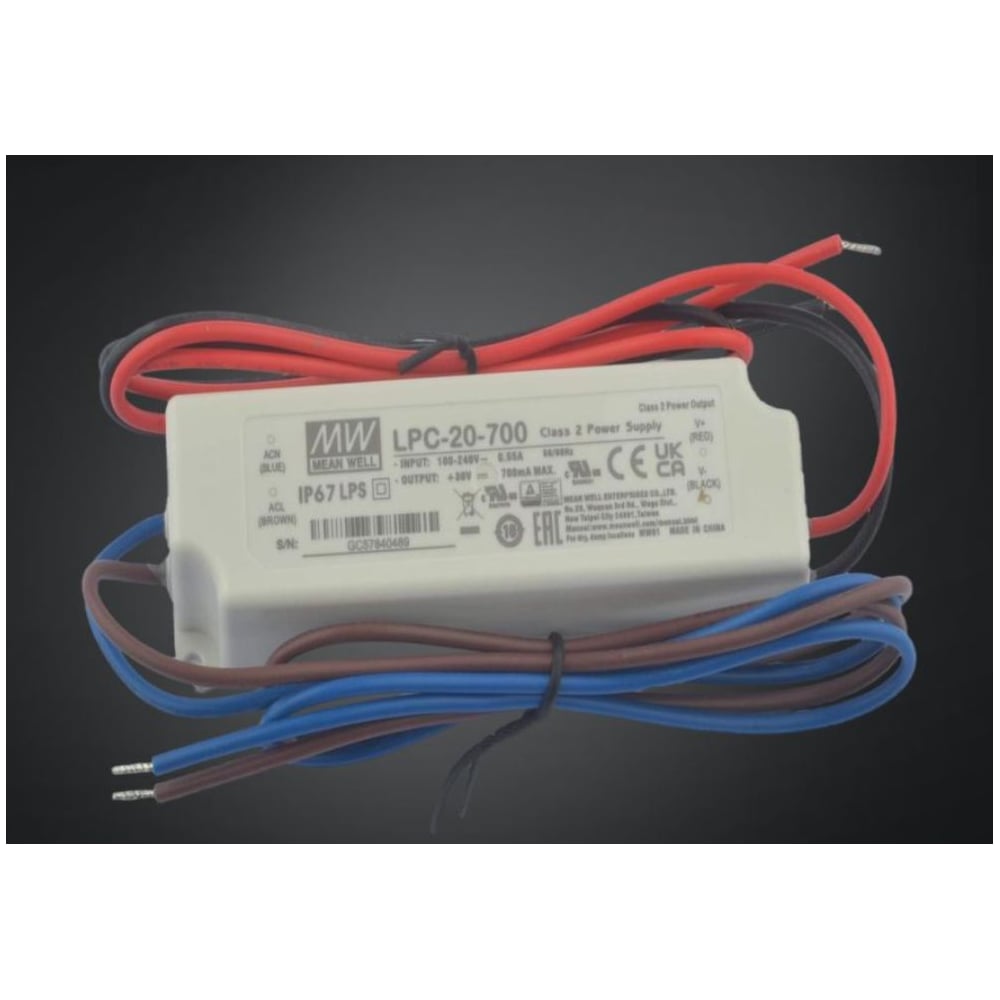 Изображение товара Светодиодный драйвер для наружного освещения MEAN WELL LPC-20-700 IP67 20 Вт 30 В 0.7 А 307421 Изображение товара Светодиодный драйвер для наружного освещения MEAN WELL LPC-20-700 IP67 20 Вт 30 В 0.7 А 307421