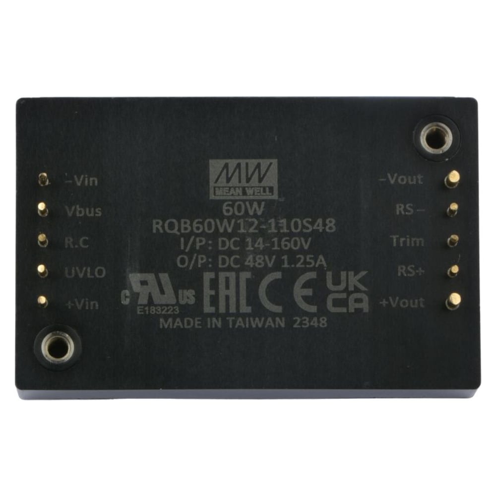 Изолированный DC/DC‑преобразователь MEAN WELL RQB60W12-110S48 с ультрашироким входом в корпусе 1/4 Brick, 14...160 В DC, 60 Вт, 48 В 5937414