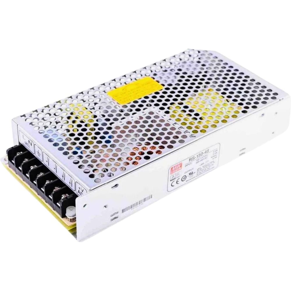 Блок питания MEAN WELL RS-150-48 150Вт 48В 3.3А, переключаемый вход, металлический сетчатый корпус, пассивное охлаждение, комплекс защит, виброустойчивость, для промышле 223989