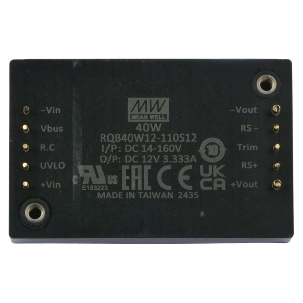 Изолированный DC/DC‑преобразователь MEAN WELL RQB40W12-110S12 с ультрашироким входом в корпусе 1/4 Brick, 14...160 В DC, 40 Вт, 12 В 5925097
