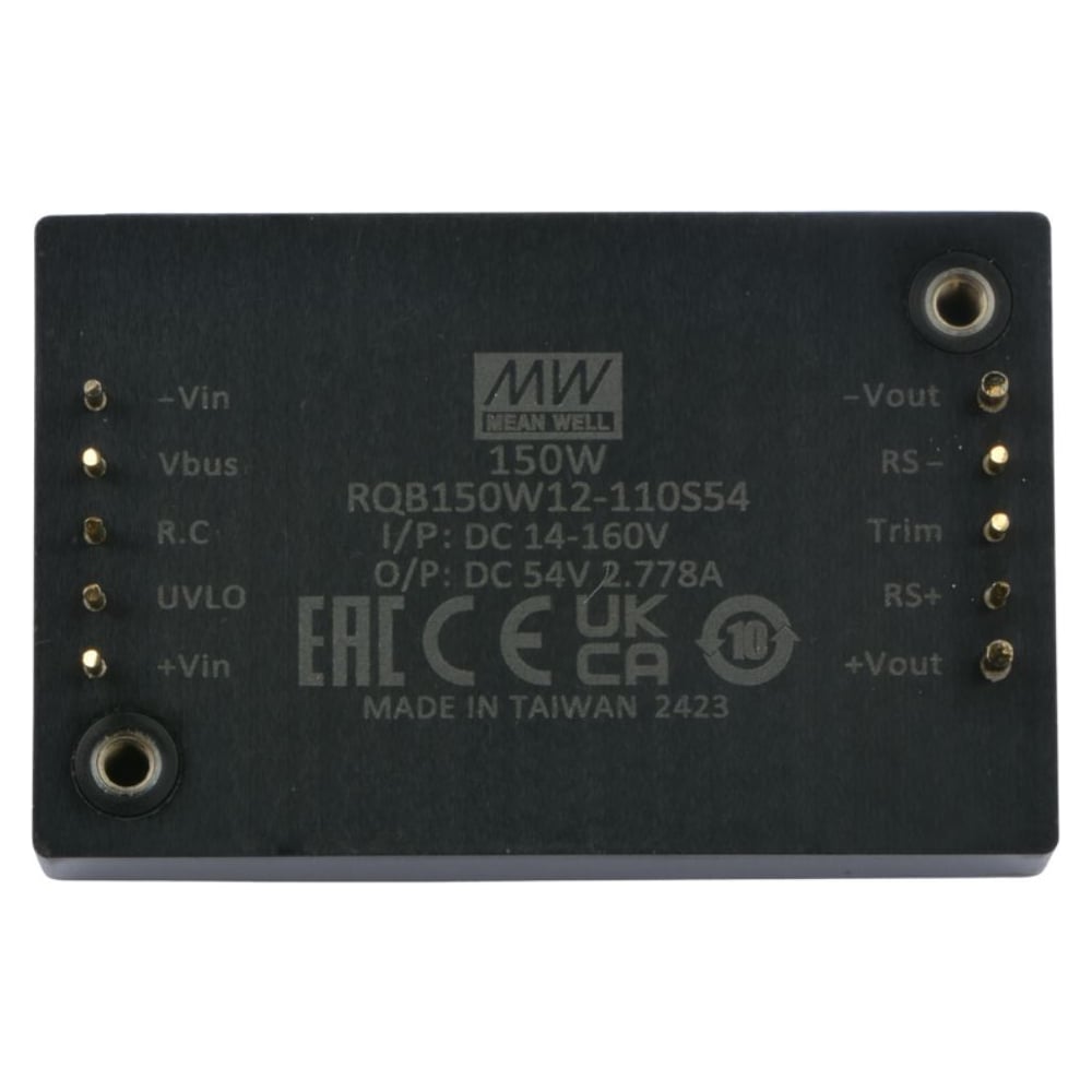 Изолированный DC/DC‑преобразователь MEAN WELL RQB150W12-110S54 с ультрашироким входом в корпусе 1/4 Brick, 14...160 В DC, 150 Вт, 54 В 6497220