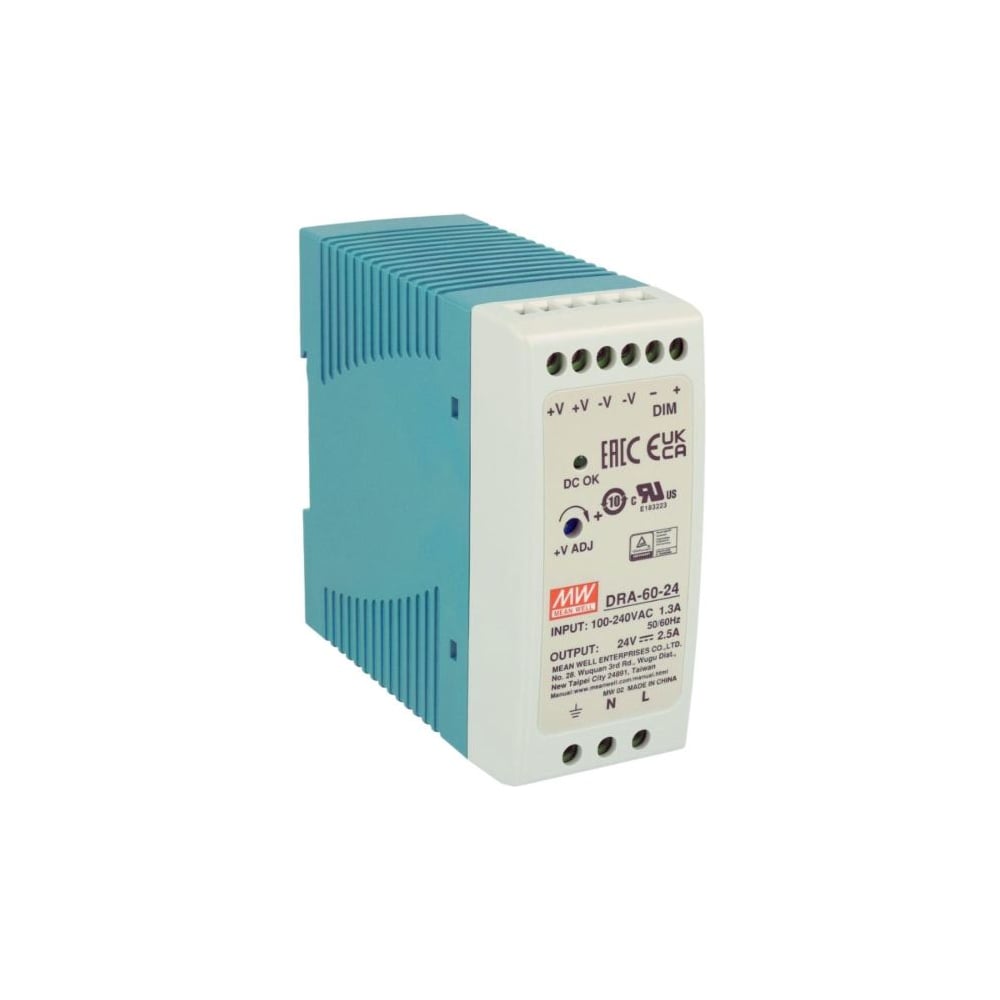 Блок питания на DIN-рейку MEAN WELL DRA-60-24 AC/DC 60 Вт 24 В 1369808