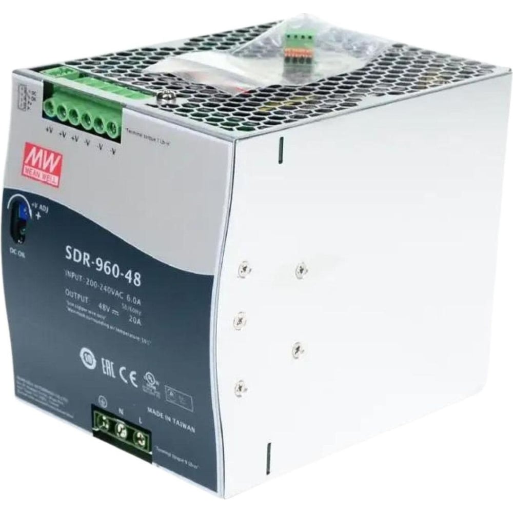 Импульсный блок питания на DIN-рейку MEAN WELL SDR-960-48 960Вт 48В 26А со стабилизацией по напряжению для промышленного оборудования и автоматизации производства, встр 1083630