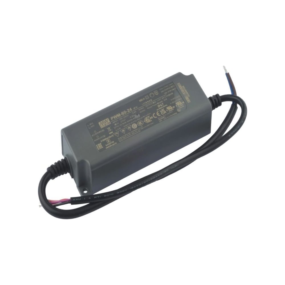 Изображение товара Светодиодный драйвер MEAN WELL PWM-60-24 60Вт 24В 2,5А для наружного и внутреннего освещения, защита IP67, димминг 3 в 1, ККМ, пластиковый корпус 1903234 Изображение товара Светодиодный драйвер MEAN WELL PWM-60-24 60Вт 24В 2,5А для наружного и внутреннего освещения, защита IP67, димминг 3 в 1, ККМ, пластиковый корпус 1903234