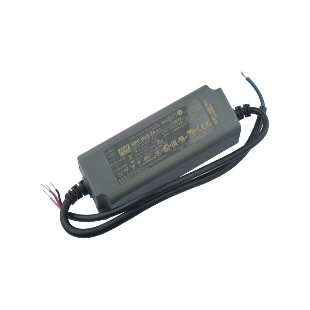Изображение товара Светодиодный драйвер (LED-драйвер) с диммингом MEAN WELL NPF-60D-24 с коррекцией мощности, IP67, для наружного применения 60 Вт 24 В 2.5 А 1894479 Изображение товара Светодиодный драйвер (LED-драйвер) с диммингом MEAN WELL NPF-60D-24 с коррекцией мощности, IP67, для наружного применения 60 Вт 24 В 2.5 А 1894479