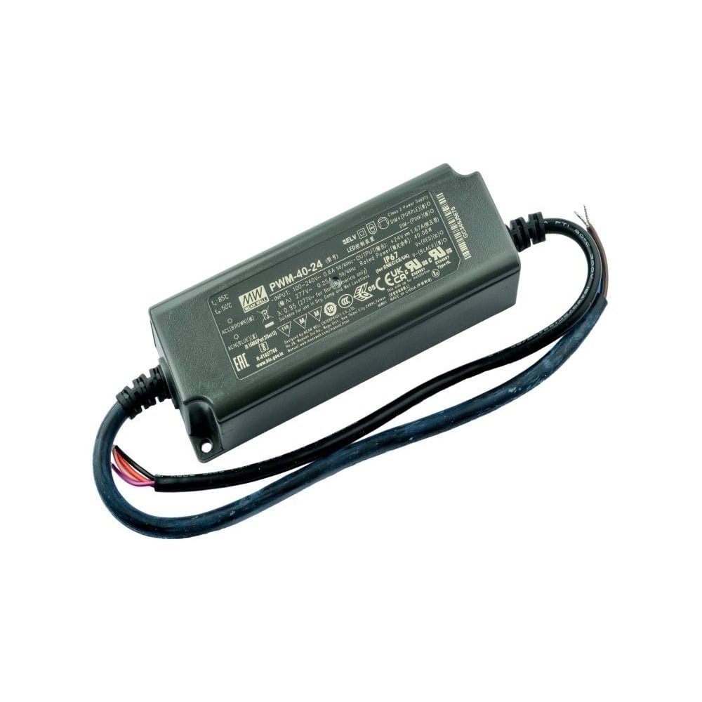 Изображение товара Светодиодный драйвер MEAN WELL PWM-40-24 40Вт 24В 1,67А для наружного и внутреннего освещения, защита IP67, димминг 3 в 1, ККМ, пластиковый корпус 1903243 Изображение товара Светодиодный драйвер MEAN WELL PWM-40-24 40Вт 24В 1,67А для наружного и внутреннего освещения, защита IP67, димминг 3 в 1, ККМ, пластиковый корпус 1903243